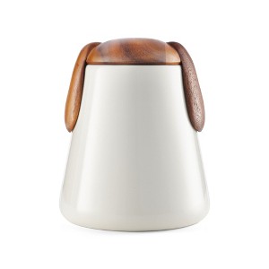 Nambé Dog Treat Jar - 6.5” x 7.5” - Porcelain Storage Container with Acacia Wood Lid - 1 of 4