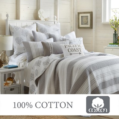 Gray and White Cotton Twin Reversible Quilt Set