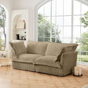 Modern 2-Seater Corduroy Sofa, Slipcovered Deep Seat Couch with Removable Covers with 300lb Capacity, Convertible for Small Spaces - 1 of 4