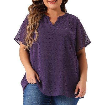 Agnes Orinda Women's Plus Size Pin Dots Notched V-Neck Dressy Trendy Fashion Casual Summer Blouses