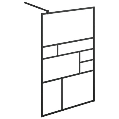 Modern Black Aluminum and Clear ESG Glass Walk-In Shower Wall