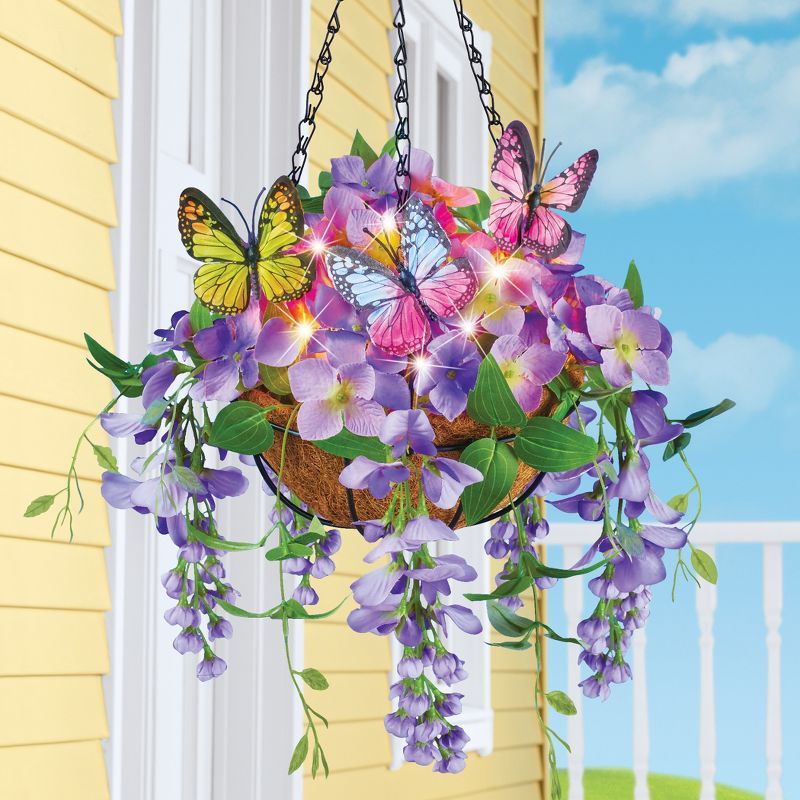 Collections Etc LED Lighted Wisteria Floral Hanging Basket with 6-Hour Timer 12 X 12 X 24, 2 of 3