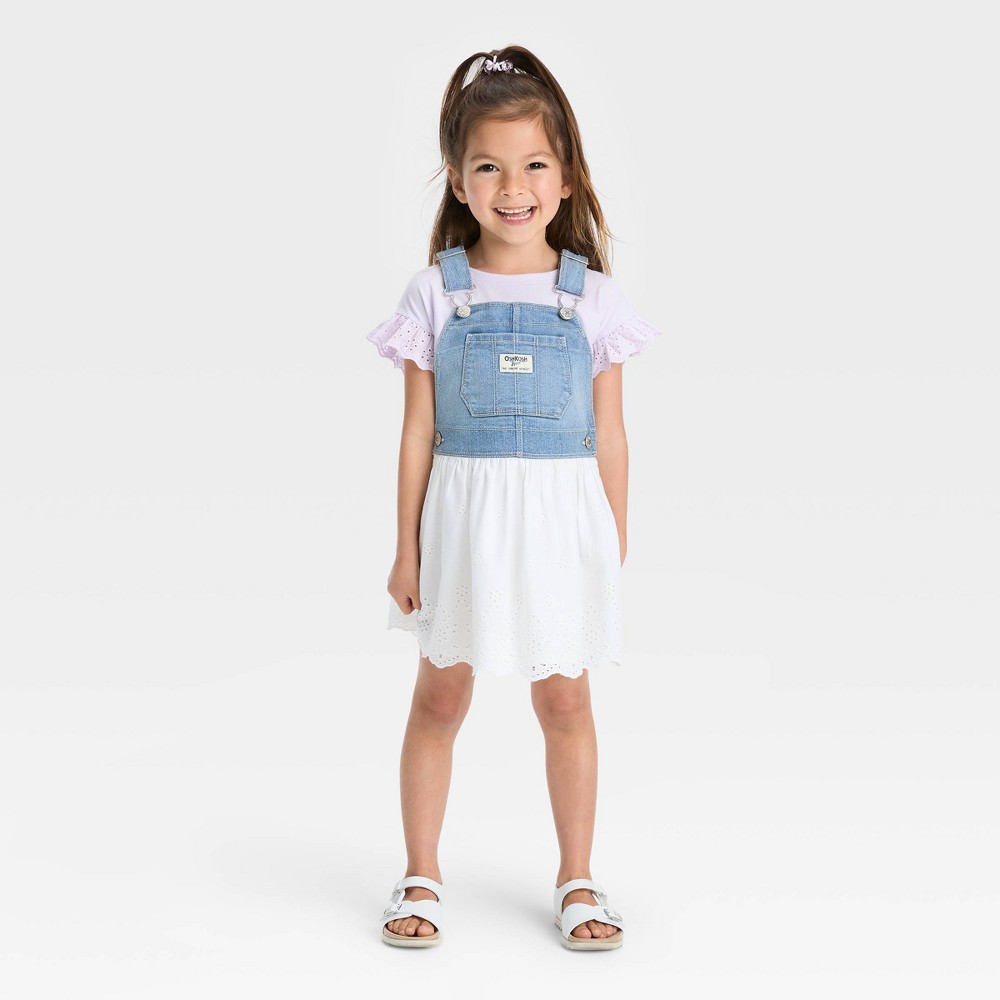 OshKosh B'gosh Toddler Girls' Denim Lace Skirtall - White 5T