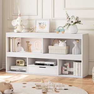Garvee 2-Tier Kids Bookshelf and Toy Storage Organizer with 5 Cubbies and 1 Drawer, 47.2¡±W x 24¡±H, White - 1 of 4