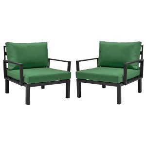LeisureMod Hamilton Aluminum Patio Armchairs With Cushions Set of 2 - 1 of 4