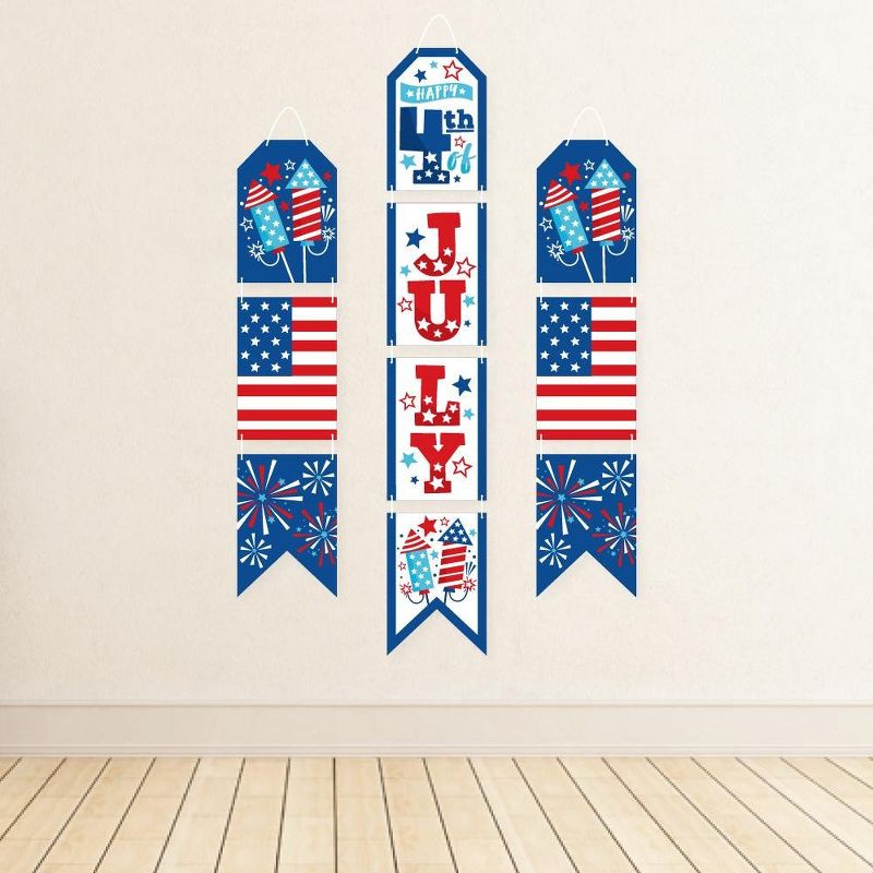 Big Dot of Happiness Firecracker 4th of July - Hanging Vertical Paper Door Banners - Red, White and Blue Party Wall Decoration Kit - Indoor Door Decor, 3 of 8