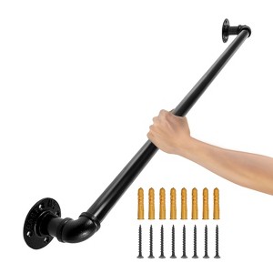 VEVOR Pipe Stair Handrail, 2FT Staircase Handrail, 440LBS Load Capacity Carbon Steel Pipe Handrail, Industrial Handrail with Wall Mount Support,Black - 1 of 4