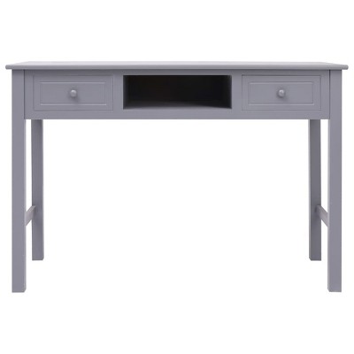 Vintage Grey Wooden Desk with Drawers and Open Compartment