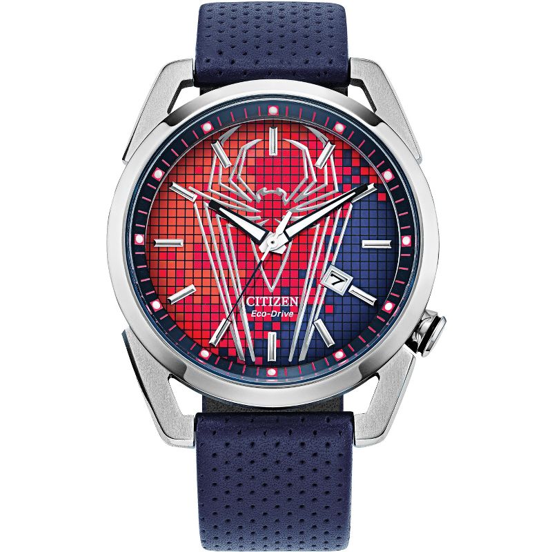 Citizen Marvel Eco-Drive featuring Spider Man 3-hand Silvertone Blue Leather Strap, 1 of 6