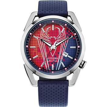 Citizen Marvel Eco-Drive featuring Spider Man 3-hand Silvertone Blue Leather Strap