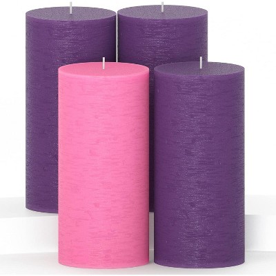 Advent Pillar Candles Set of 4 ¨C 3x6 Inch Unscented Dripless Purple Candles, Rustic Finish for Christmas Decorations and Advent Wreaths