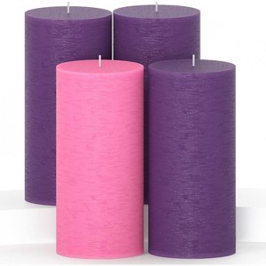 Advent Pillar Candles Set of 4 ¨C 3x6 Inch Unscented Dripless Purple Candles, Rustic Finish for Christmas Decorations and Advent Wreaths - 1 of 4