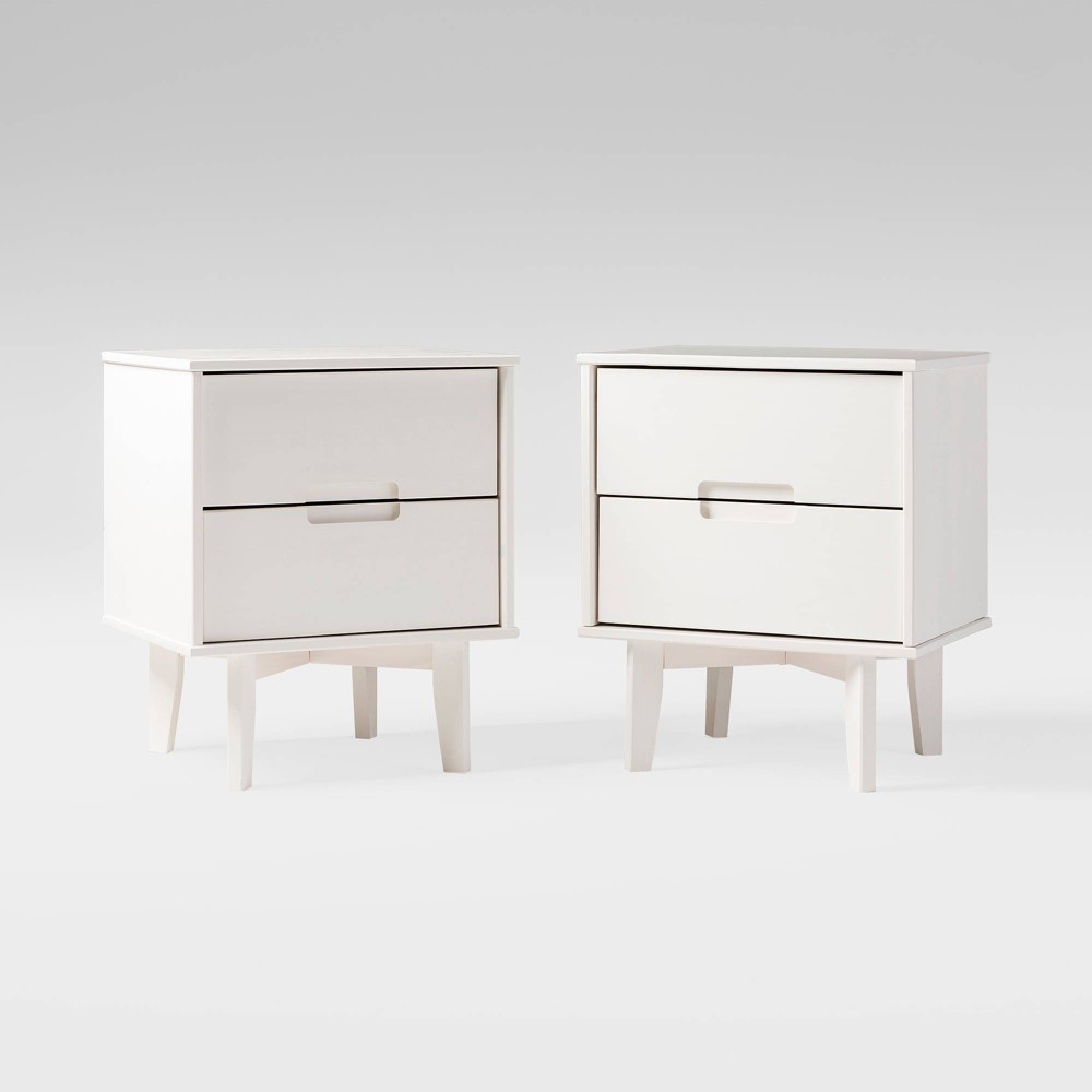 Photos - Storage Сabinet Set of 2 Mid-Century Modern Wood Nightstands White - Saracina Home