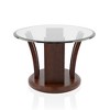 HOMES: Inside + Out Gabriella Oval Glass Top Coffee Table Brown Cherry : Transitional Style, Wood Veneer Pedestal - 4 of 4