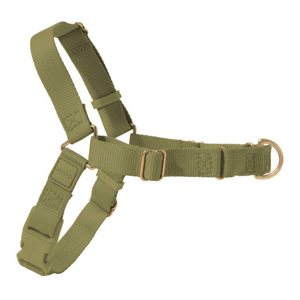 AWOO Roam No-pull Adjustable Recycled Dog Harness - L - Olive