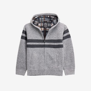 X RAY Boy's Hooded Flannel Lined Full Zip Sweater With Stripes - 1 of 3