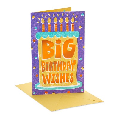 Birthday Card Cake with Lettering and Confetti: Carlton Cards, Multicolored, Vertical Fold, Typography, Birthday, 8.25" x 5.375"