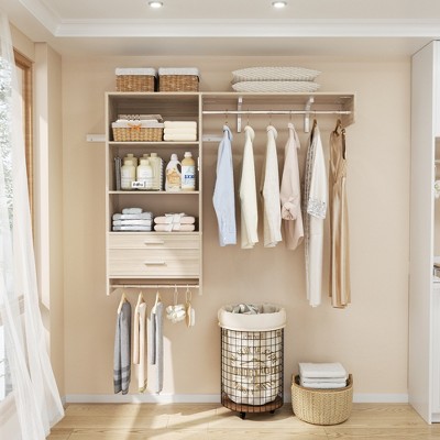 Aheaplus Laundry Room Closet System with Drawer and Hanging Rod, Wall-Mounted Closet Organizer with Adjustable Shelf