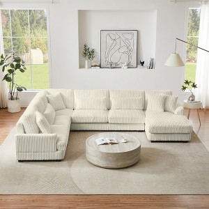 129"W Oversized Sectional Sofa Couch, Upholstered Corduroy Sofa with Chaise Lounge for Living Room -ModernLuxe - 1 of 4