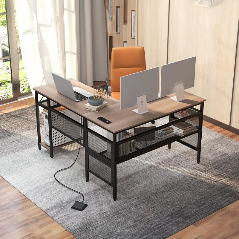 Tangkula L Shaped Desk with Charging Station 55” Reversible Corner Computer Desk with Mesh Storage Shelves CPU Stand 2 Person Gaming Desk, 3 of 11