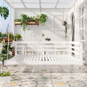PAGED Porch Swing Country Wooden Outdoor Swing with Rope Construction for Poolside, Garden, Backyard - 1 of 4