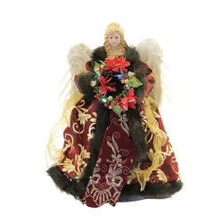 Tree Topper Finial 16.25" Angel With Wreath Christmas Fiber Optic  -  Tree Toppers