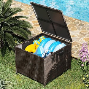 Garvee Large Deck Box Waterproof PE Rattan Outdoor Storage Box with Handles and Wheels, Storage Bin for Garden, Balcony, Porch, Pool, Yard - 1 of 4