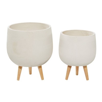 Set of 2 Indoor Planters with Stand and Pot White - Olivia & May
