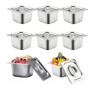 Coucheta 8-Pack Stainless Steel Hotel Pans - 6 Inch Deep Steam Table Pan, GN 1/2 Size for Catering, Restaurants, Buffet, Induction - 1 of 4