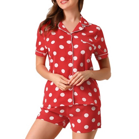 Allegra K Womens Short Sleeve Notch Collar Piped Polka Dots Button Down  Pajama Sets Medium Red : Target