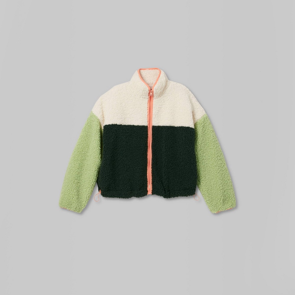 Full Zip Sherpa Jacket - Wild Fable Green Color Block S