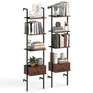Tangkula 2 PCS 5-Tier Bookshelf w/ Drawer 70" Wall Mount Ladder Bookcase w/ Metal Frame - 1 of 4