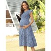 Maternity Short Sleeve Smocked Summer Dress Crew Neck Casual Midi Dress Baby Shower Photoshoot - 2 of 4