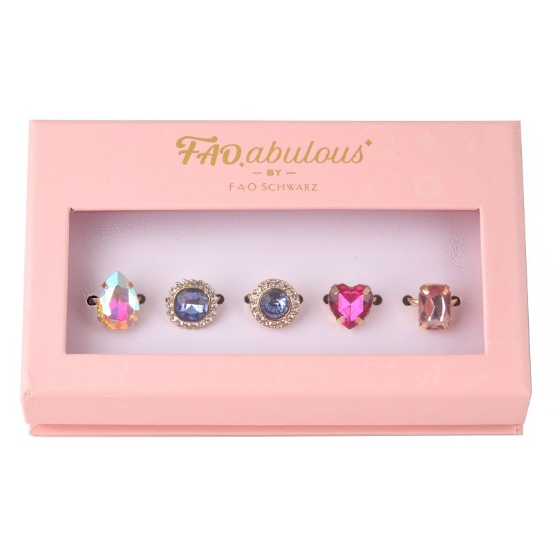 FAOabulous by FAO Schwartz Girls 5pk Stone Adjustable Ring Set, Multicolored, 3 of 4