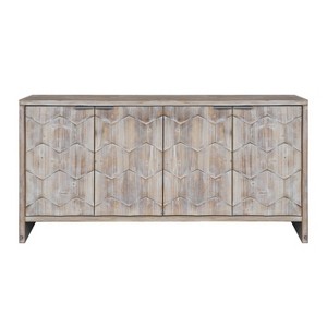 FS Furniture Farmhouse 4-Door Accent Cabinet, Natural Wood Wash Sideboard Buffet Storage Cabinet for Living Room, Entryway, Office & Dining Room - 1 of 4