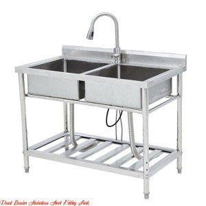 Restaurant Freestanding Stainless Steel Commercial Kitchen Sink with Faucet, Prep & Utility Washing Hand Basin Laundry Tub - 1 of 4