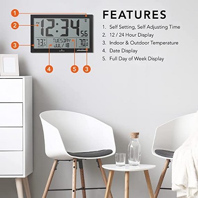 Marathon Black Atomic Digital Clock with Indoor/Outdoor Temperature