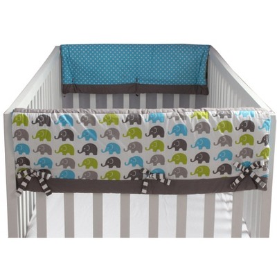 Bacati - Elephants Crib Rail Guard Covers Aqua/Lime/Gray set of 2 Small Side