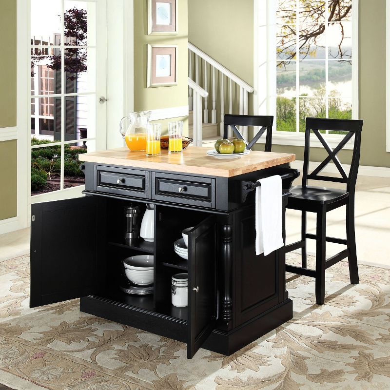 Oxford Kitchen Island with 2 X-Back Stools Black - Crosley, 4 of 9