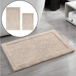 Home Mart Goods 2 Piece Beige Solid Border Plush Soft Cozy 100% Polyester Bath Mat Set - 1 of 4