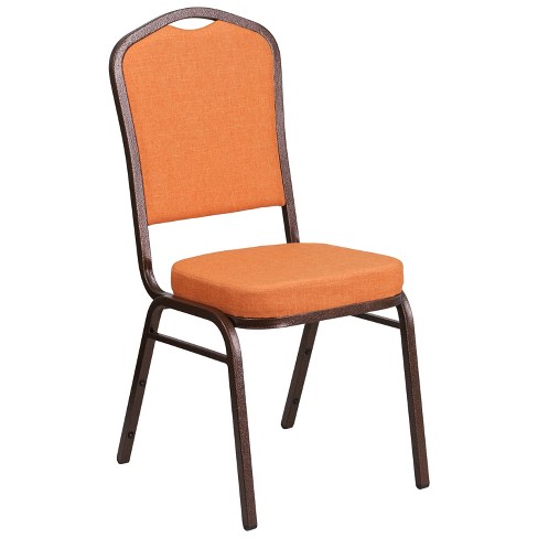 EMMA + OLIVER Crown Back Banquet Chair, Beige Patterned Fabric/Gold Frame