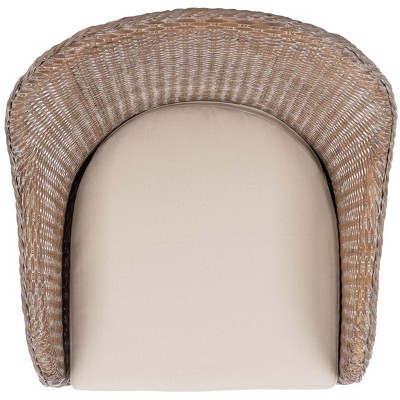 Antonia White Wash Rattan Barrel Accent Chair with Cushion