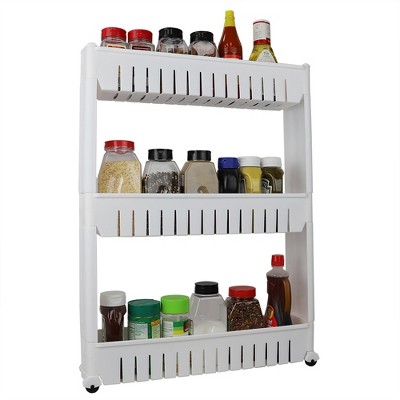 Home Basics 3 Tier Plastic Storage Tower with Wheels, White