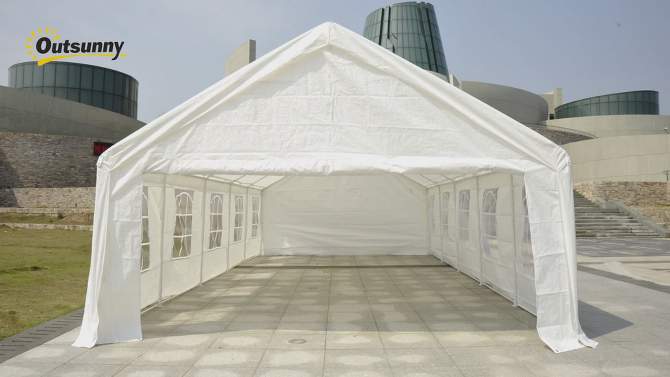 Outsunny Large Outdoor Carport Canopy Party Tent with Removable Protective Sidewalls & Versatile Uses, White, 2 of 11, play video