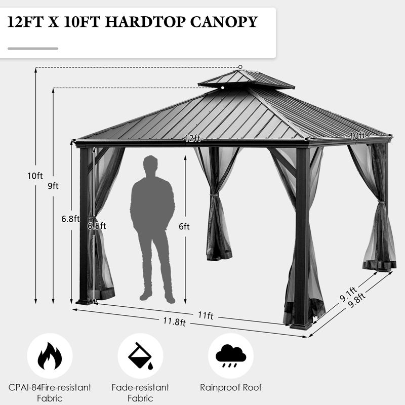 Tangkula 12ft x 10ft Patio Hardtop Gazebo Double Vented Roof Outdoor Galvanized Steel Sun Shelter Brown/Gray, 2 of 7