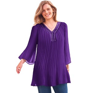 Woman Within Plus Size Embellished Pleated Blouse - 1 of 4