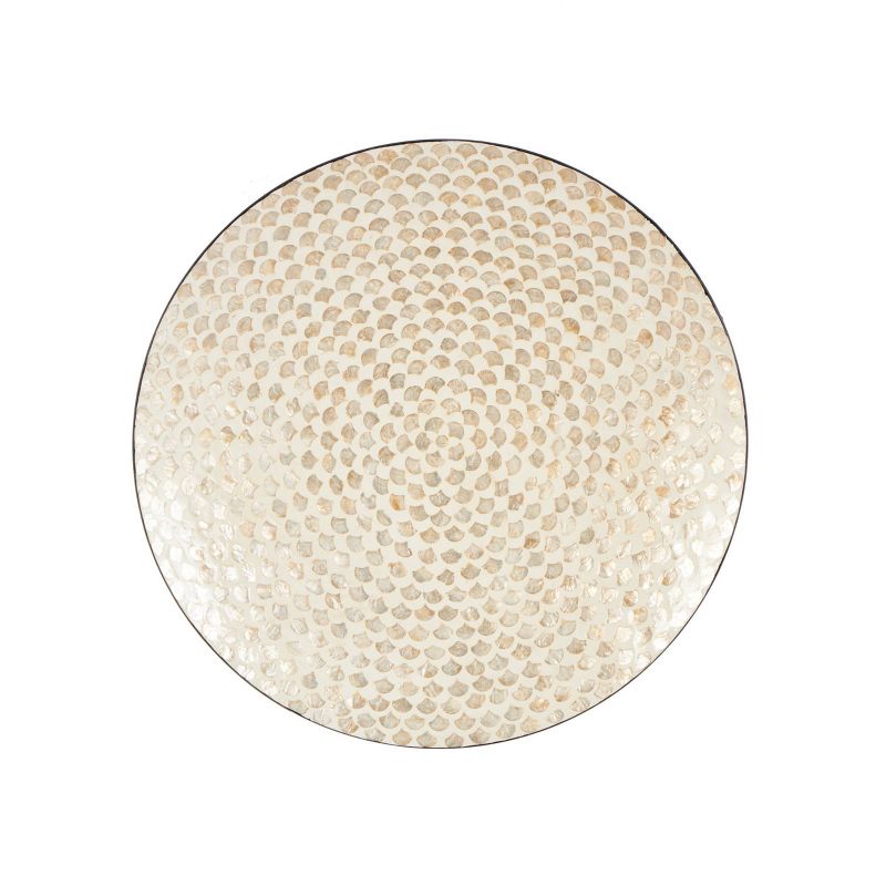 Olivia &#38; May 27&#34;x27&#34; Mother of Pearl Shell Geometric Round Disc Wall Decor with Black Frame Cream, 1 of 6