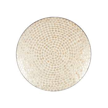 Olivia & May 27"x27" Mother of Pearl Shell Geometric Round Disc Wall Decor with Black Frame Cream