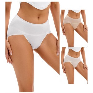 INSPIRE CHIC 3 Packs Women's Hi-Cut Underwear High Waist Panties Full-Coverage Briefs Available in Plus Size 1 Khaki 1 Grey 1 Beige Small - 1 of 4