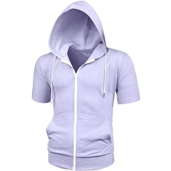 Lars Amadeus Men's Solid Color Zip Up Short Sleeve Hoodies Sweatshirt